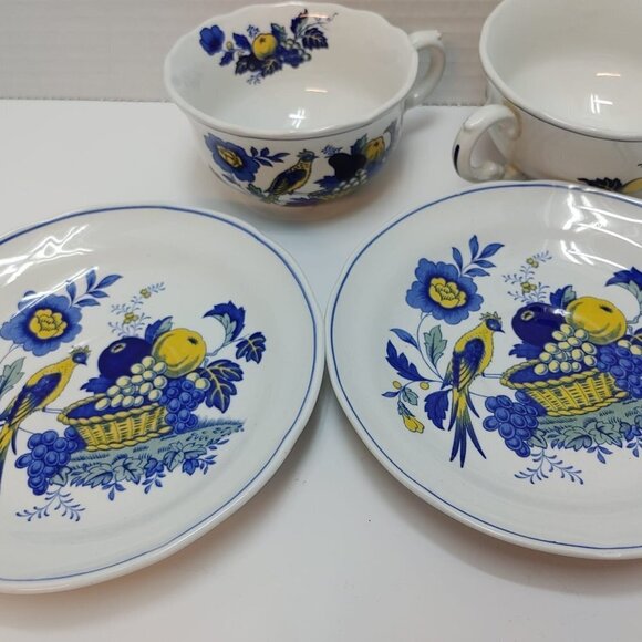 2 Cup Saucers Sets Spode Blue Bird England Yellow S3274 Floral Fruit Copeland - Picture 5 of 7
